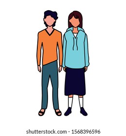 couple of people faceless on white background vector illustration design