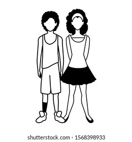 couple of people faceless on white background vector illustration design
