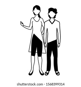 couple of people faceless on white background vector illustration design