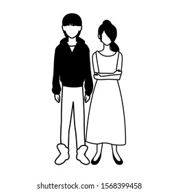 couple of people faceless on white background vector illustration design