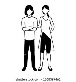 couple of people faceless on white background vector illustration design