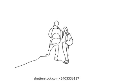 couple people friend winter season nature walking life one line art design