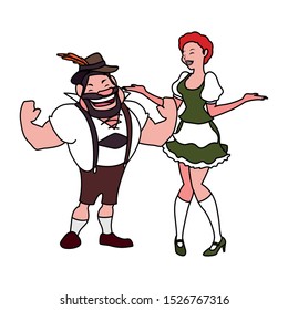 couple of people with german traditional dress on white background vector illustration design