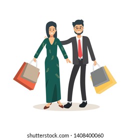 Couple of people going to shopping. Lifestyle of spouse mate character.