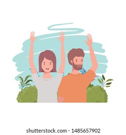 couple of people with landscape background