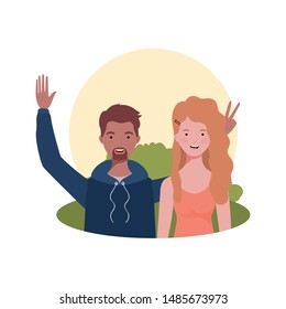 couple of people with landscape background