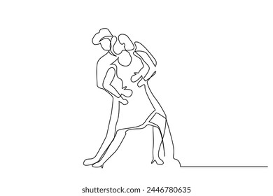 couple people latin tango dance one line art design vector