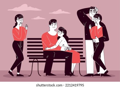 couple and people in line art drawing style