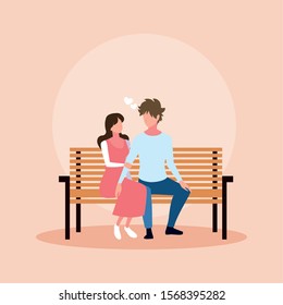 couple of people in love sitting in the park chair vector illustration design