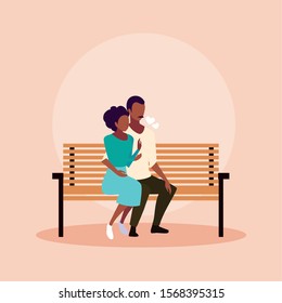 couple of people in love sitting in the park chair vector illustration design