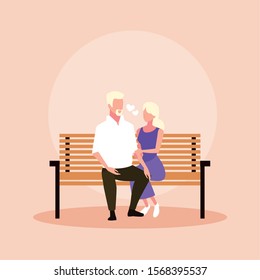 couple of people in love sitting in the park chair vector illustration design