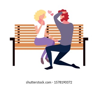 couple of people in love sitting in the park chair on white background vector illustration design