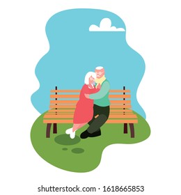 couple of people in love sitting in the park chair vector illustration design