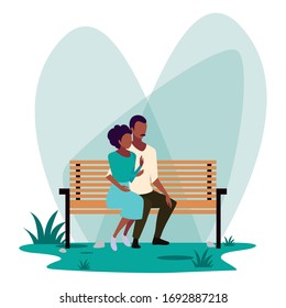 couple of people in love sitting in the park chair vector illustration design