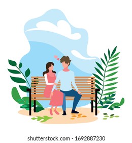 couple of people in love sitting in the park chair vector illustration design