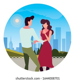 couple of people in love walking in park vector illustration design