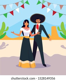 couple of people with mariachi costumes vector illustration design