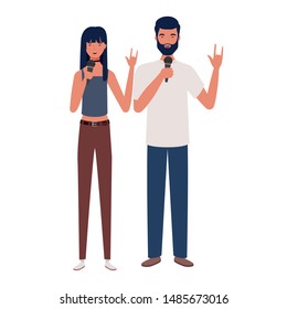 couple of people with musicals instruments on white background