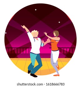 couple of people on the dance floor, party, dancing club, music and nightlife vector illustration design