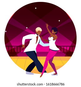 couple of people on the dance floor, party, dancing club, music and nightlife vector illustration design