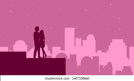 Couple of people on the night city background vector design