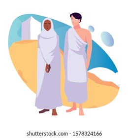 couple of people pilgrims hajj , day of Dhul Hijjah vector illustration design