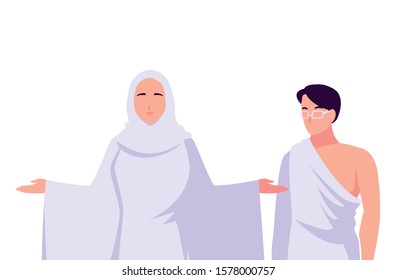 couple of people pilgrims hajj on white background vector illustration design
