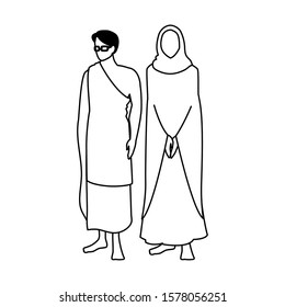 couple of people pilgrims hajj on white background vector illustration design