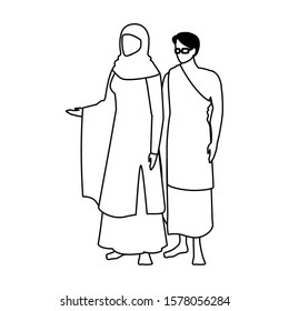 couple of people pilgrims hajj on white background vector illustration design