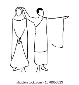 couple of people pilgrims hajj on white background vector illustration design