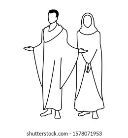 couple of people pilgrims hajj on white background vector illustration design