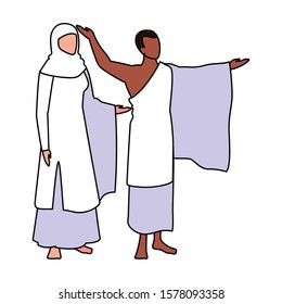 couple of people pilgrims hajj on white background vector illustration design