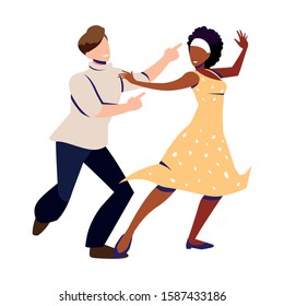 couple of people in pose of dancing on white background vector illustration design