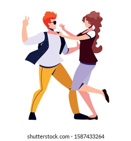 couple of people in pose of dancing on white background vector illustration design