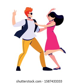 couple of people in pose of dancing on white background vector illustration design