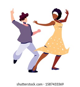 couple of people in pose of dancing on white background vector illustration design