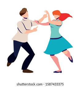 couple of people in pose of dancing on white background vector illustration design