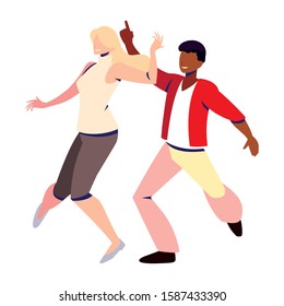couple of people in pose of dancing on white background vector illustration design