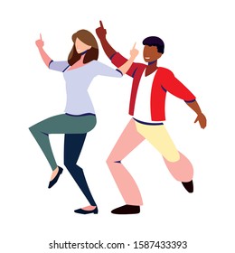 couple of people in pose of dancing on white background vector illustration design