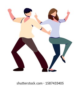 couple of people in pose of dancing on white background vector illustration design