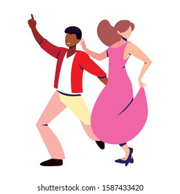 couple of people in pose of dancing on white background vector illustration design