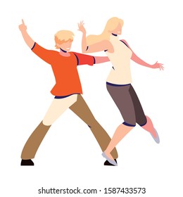 couple of people in pose of dancing on white background vector illustration design