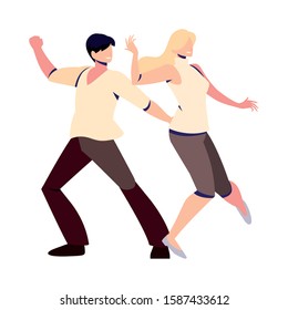 couple of people in pose of dancing on white background vector illustration design