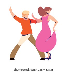 couple of people in pose of dancing on white background vector illustration design