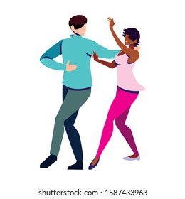 couple of people in pose of dancing on white background vector illustration design