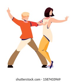 couple of people in pose of dancing on white background vector illustration design