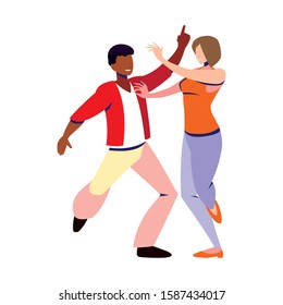 couple of people in pose of dancing on white background vector illustration design