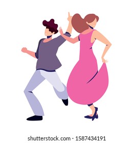 couple of people in pose of dancing on white background vector illustration design