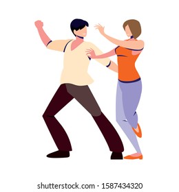 couple of people in pose of dancing on white background vector illustration design