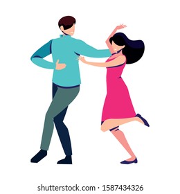 couple of people in pose of dancing on white background vector illustration design